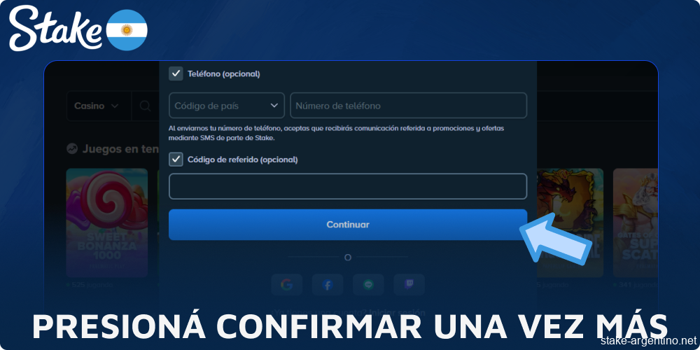 Presioná Confirmar en Stake una vez más