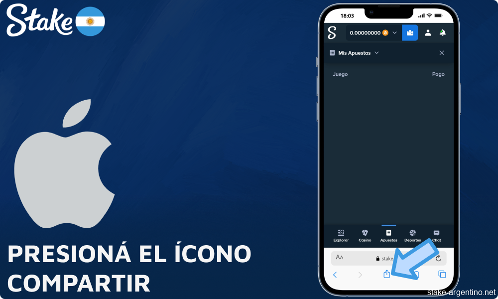 Presioná el ícono Compartir en Stake